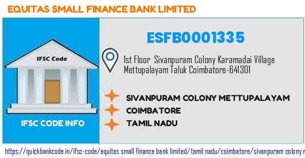 ESFB0001335 Equitas Small Finance Bank. SIVANPURAM COLONY , METTUPALAYAM
