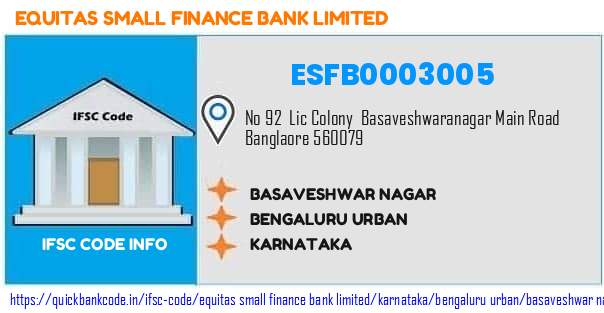 Equitas Small Finance Bank Basaveshwar Nagar ESFB0003005 IFSC Code