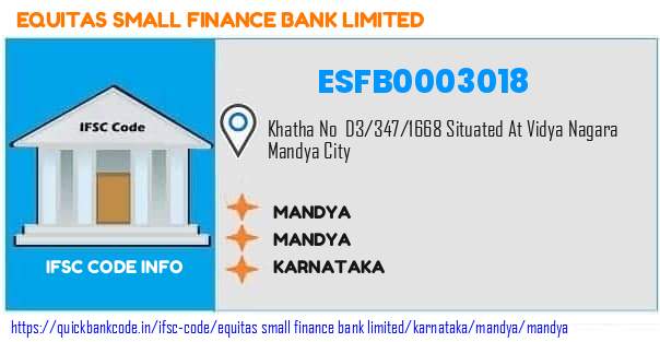 Equitas Small Finance Bank Mandya ESFB0003018 IFSC Code