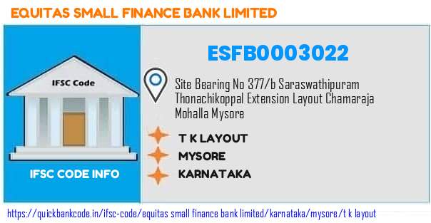 Equitas Small Finance Bank T K Layout ESFB0003022 IFSC Code