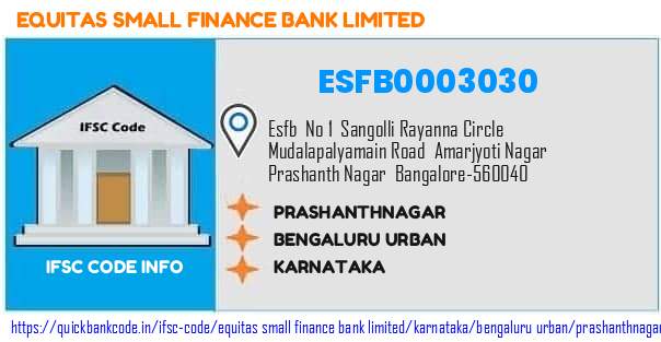 Equitas Small Finance Bank Prashanthnagar ESFB0003030 IFSC Code