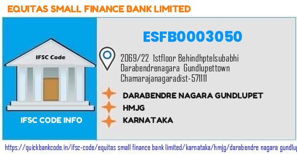 Equitas Small Finance Bank Darabendre Nagara Gundlupet ESFB0003050 IFSC Code