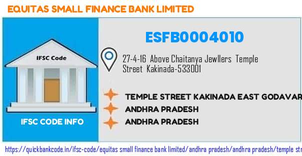 Equitas Small Finance Bank Temple Street Kakinada East Godavari District Andhra Pradesh ESFB0004010 IFSC Code