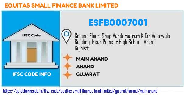 Equitas Small Finance Bank Main Anand ESFB0007001 IFSC Code
