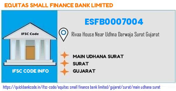 Equitas Small Finance Bank Main Udhana Surat ESFB0007004 IFSC Code