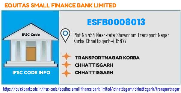 Equitas Small Finance Bank Transportnagar Korba ESFB0008013 IFSC Code