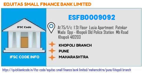 Equitas Small Finance Bank Khopoli Branch ESFB0009092 IFSC Code