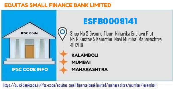 Equitas Small Finance Bank Kalamboli ESFB0009141 IFSC Code