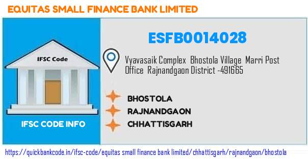 Equitas Small Finance Bank Bhostola ESFB0014028 IFSC Code