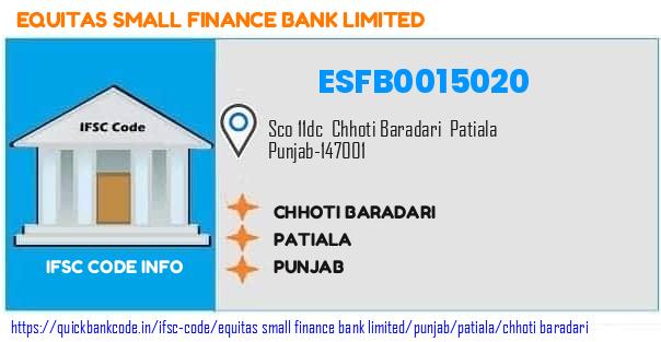 Equitas Small Finance Bank Chhoti Baradari ESFB0015020 IFSC Code