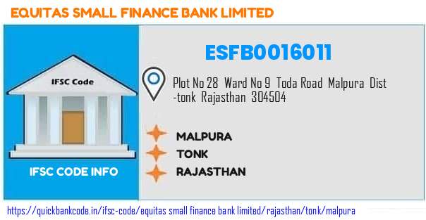 Equitas Small Finance Bank Malpura ESFB0016011 IFSC Code