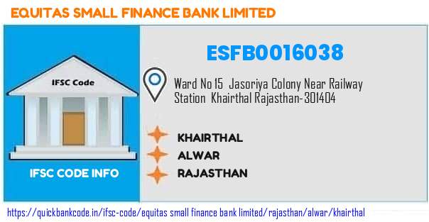 Equitas Small Finance Bank Khairthal ESFB0016038 IFSC Code