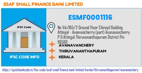 Esaf Small Finance Bank Avanavanchery ESMF0001116 IFSC Code
