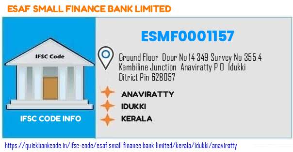 Esaf Small Finance Bank Anaviratty ESMF0001157 IFSC Code