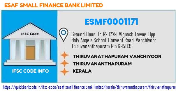 Esaf Small Finance Bank Thiruvanathapuram Vanchiyoor ESMF0001171 IFSC Code