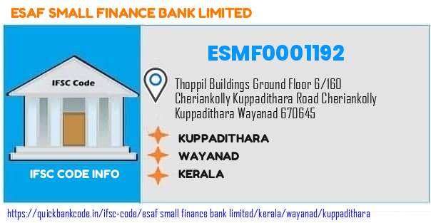 Esaf Small Finance Bank Kuppadithara ESMF0001192 IFSC Code
