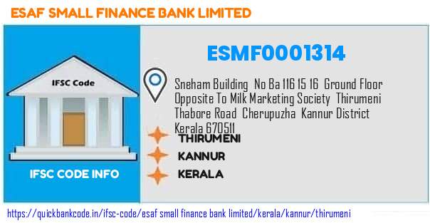 Esaf Small Finance Bank Thirumeni ESMF0001314 IFSC Code