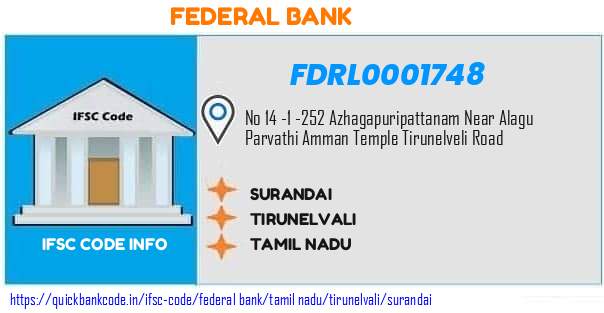 Federal Bank Surandai FDRL0001748 IFSC Code