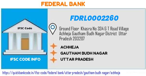 Federal Bank Achheja FDRL0002260 IFSC Code