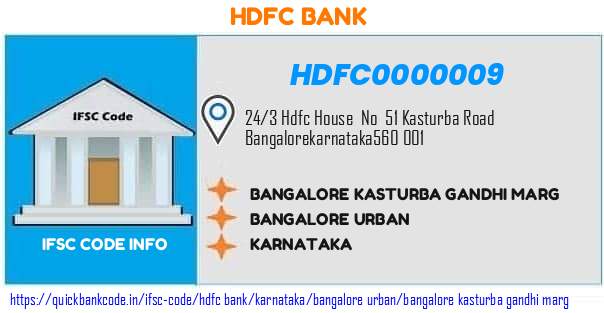 Hdfc Bank Bangalore Kasturba Gandhi Marg HDFC0000009 IFSC Code