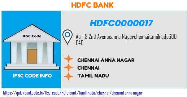 Hdfc Bank Chennai Anna Nagar HDFC0000017 IFSC Code