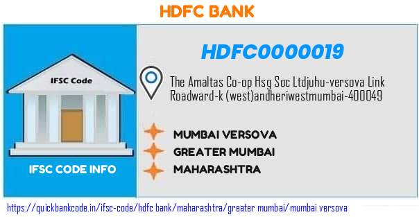 Hdfc Bank Mumbai Versova HDFC0000019 IFSC Code