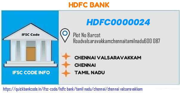 Hdfc Bank Chennai Valsaravakkam HDFC0000024 IFSC Code