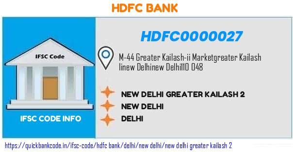 Hdfc Bank New Delhi Greater Kailash 2 HDFC0000027 IFSC Code