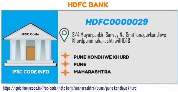 Hdfc Bank Pune Kondhwe Khurd HDFC0000029 IFSC Code