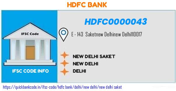 Hdfc Bank New Delhi Saket HDFC0000043 IFSC Code
