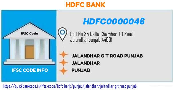 Hdfc Bank Jalandhar G T Road Punjab HDFC0000046 IFSC Code