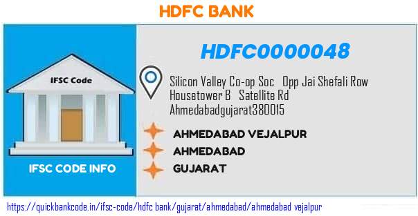 Hdfc Bank Ahmedabad Vejalpur HDFC0000048 IFSC Code