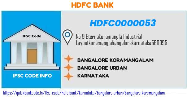Hdfc Bank Bangalore Koramangalam HDFC0000053 IFSC Code