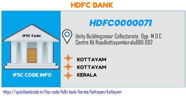 Hdfc Bank Kottayam HDFC0000071 IFSC Code