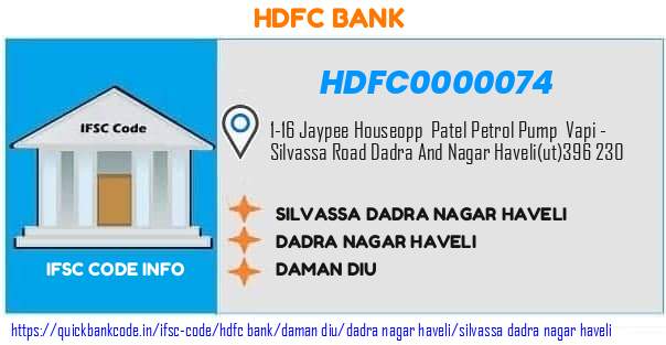 Hdfc Bank Silvassa Dadra Nagar Haveli  HDFC0000074 IFSC Code