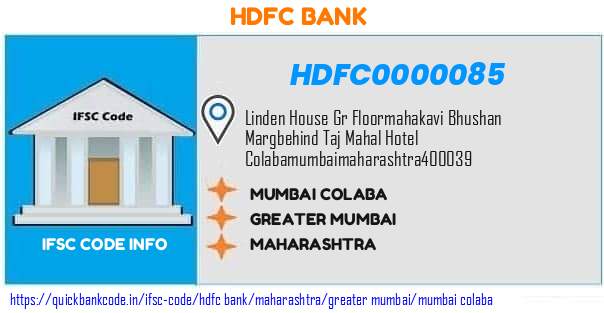 HDFC0000085 HDFC Bank. COLABA  MUMBAI