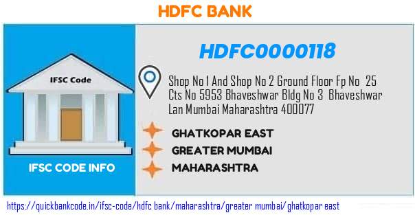 Hdfc Bank Ghatkopar East HDFC0000118 IFSC Code