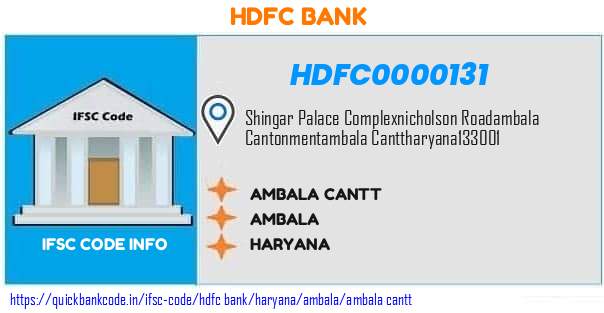 Hdfc Bank Ambala Cantt HDFC0000131 IFSC Code