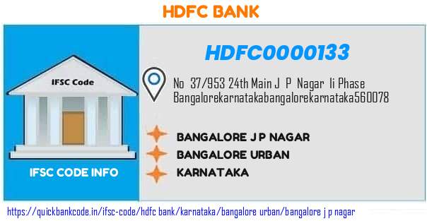 Hdfc Bank Bangalore J P Nagar HDFC0000133 IFSC Code