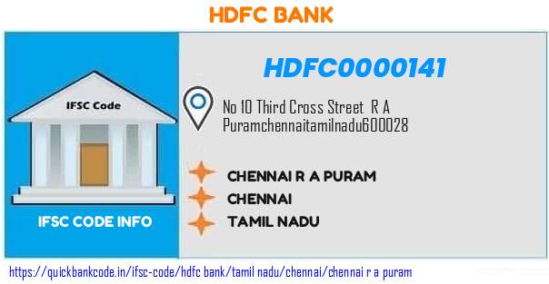 Hdfc Bank Chennai R A Puram HDFC0000141 IFSC Code