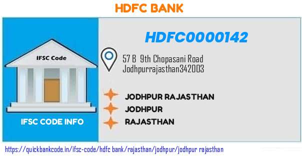 Hdfc Bank Jodhpur Rajasthan HDFC0000142 IFSC Code