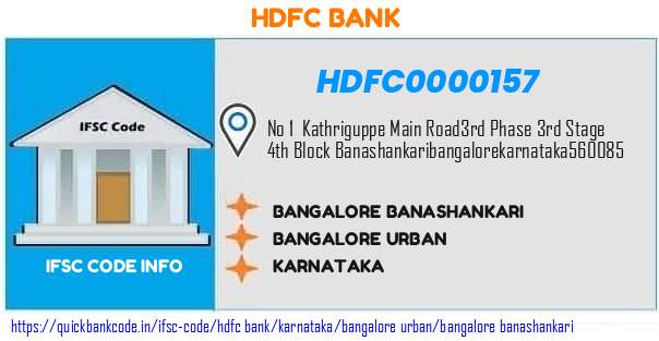 Hdfc Bank Bangalore Banashankari HDFC0000157 IFSC Code
