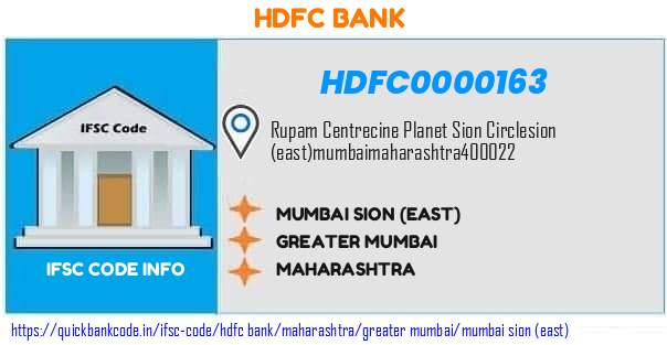 Hdfc Bank Mumbai Sion east HDFC0000163 IFSC Code