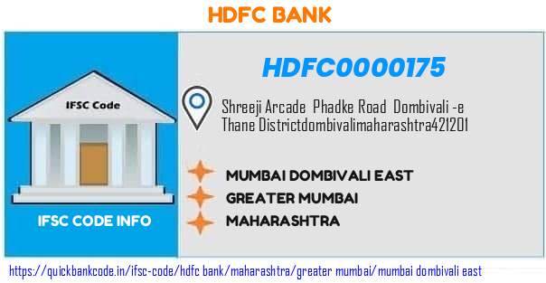 Hdfc Bank Mumbai Dombivali East HDFC0000175 IFSC Code