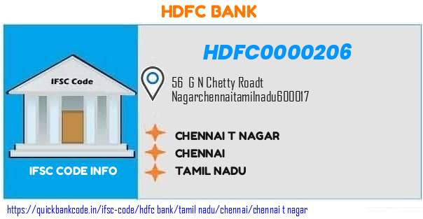 Hdfc Bank Chennai T Nagar HDFC0000206 IFSC Code