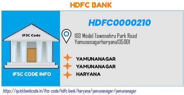 Hdfc Bank Yamunanagar HDFC0000210 IFSC Code