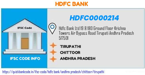 Hdfc Bank Tirupathi HDFC0000214 IFSC Code