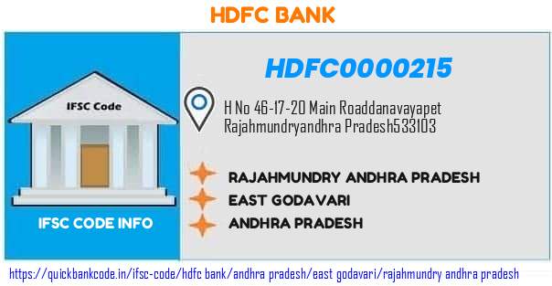 Hdfc Bank Rajahmundry Andhra Pradesh HDFC0000215 IFSC Code