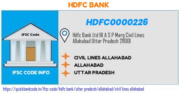 Hdfc Bank Civil Lines Allahabad HDFC0000226 IFSC Code