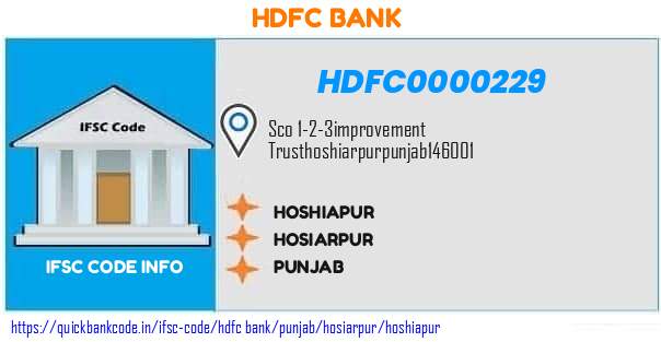Hdfc Bank Hoshiapur HDFC0000229 IFSC Code
